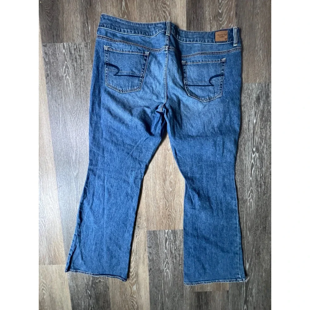 American Eagle Artist Jeans Womens 18 Blue Stretch Flare Leg Mid Rise Distressed